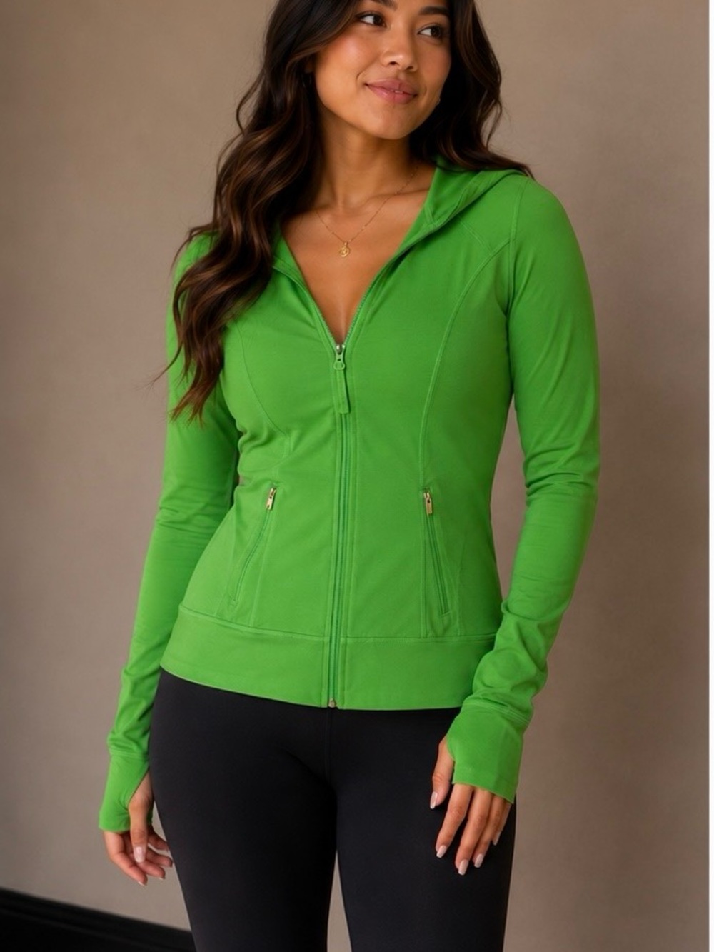 Zella Bright Green Fitted Zip Hoodie